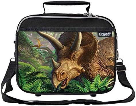 Triceratops Dinosaur Jungle School Lunchbox for Boys, Girls, Kids (Black)