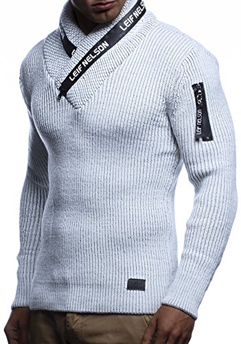 Leif Nelson Men s Knit Pullover LN5460; Size XXL, ECRU-Grey