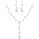 EleQueen Dainty Bridal Jewelry Set for Brides Bridesmaid, Cubic Zirconia Flower Necklace Earrings for Women