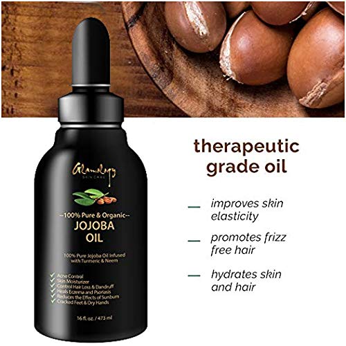 Glamology 100 Organic Jojoba Oil Infused With Neem Turmeric Secret Herbs Pure Cold Pressed Natural Unrefined Moisturizer For Skin Hair Face Lips