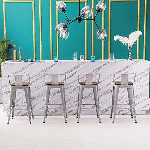 HAOBO Home 24" Low Back Metal Counter Stool Height Bar Stools with Wooden Seat [Set of 4] Barstools, Silver - Thumbnail 3