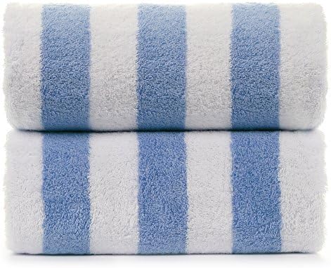 Turkish Cotton Oversized Beach Towel, Luxurious Plush Cabana Towel (Set of 2, Light Blue)
