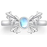 CUOKA MIRACLE Butterfly Ring for Women 925 Sterling Silver Moonstone Butterfly Rings Butterfly Adjustable Open Thumb Rings Jewelry Gifts for Women on Birthday Mother's Day Graduation Christmas