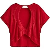 SOLY HUX Women Open Back Tops Workout Backless Tee Casual Athletic Shirts Short Sleeve Oversized Gym T Shirt