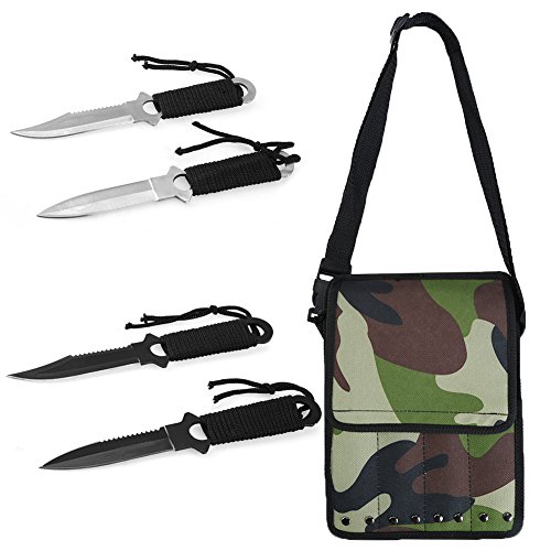 TOOLTOO Scuba Diving Knife Set – Tactical Survival Knife Kit – 4 Pieces Set Razor Sharp With Nylon Knife Pouch for Outdoor Snorkeling Hunting Survival Rescue and Water Sports, 8.5”