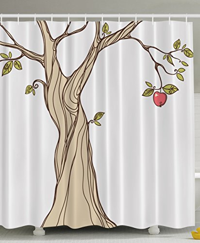 Wedding Gift Tree of Heaven Adam s Apple Adam and Eve Love Symbol Design Simple Special Designed Cozy Peculiar Decor Bathroom Set Print Fabric Shower Curtain - Red Green Taupe White