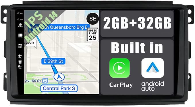 YUNTX Android 14 2 Din Car Stereo Fit for Benz Smart fortwo 451 (2005-2010)-[Built-in CarPlay/Android auto]-Free Camera-IPS 9 inch Touch Screen-Support GPS/DAB/Steering Wheel Control/MirrorLink/WiFi