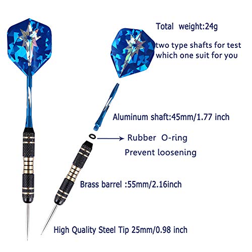 Lvgowyd 6 Pack Steel Tip Darts Set 24 Grams - Professional Metal Darts Tips with Aluminum Shafts Flights + Dart Sharpener + Dart Case (24g+Red+Blue)