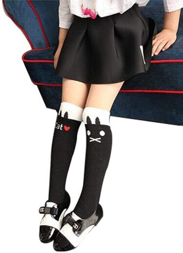 Girl's Funny Cat's Face Knee High Socks Black Toys & Games
