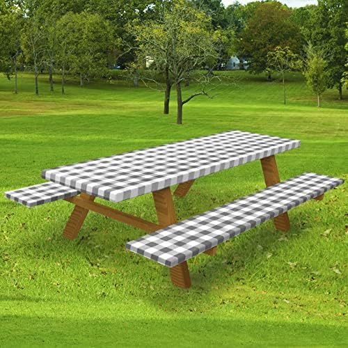 Picnic Table Cover with Bench Covers Vinyl Tablecloth with Elastic Band