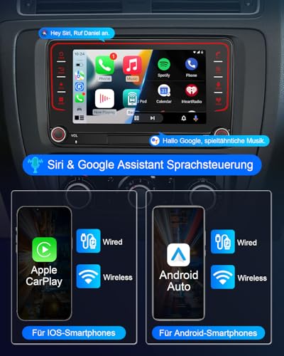 Car Radio with Screen for VW Golf 5 6 T5 Passat Polo 6R Tiguan Seat Skoda, 7 Inch VW Caddy Radio 2Din with Apple CarPlay Android Car Mirrorlink DAB+ Navi Bluetooth WLAN Canbus GPS 8-Core 4+64GB