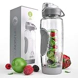 Infusion Pro 32 oz. Fruit Infusion Water Bottles with Insulated Sleeve & Infuser eBook :: Bottom Loading, Large Cage for More Flavor & Pulp Strainer :: Delicious, Healthy Way to Up Your Water Intake