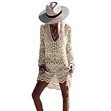 Womens' Hollow Lace Hook Cover Up Crochet Bikini Swimsuit Dress (Beige)