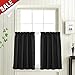 Jinchan Kitchen Tier Curtains 24 Inch Waffle Woven Textured Cafe Half Window Set Rod Pocket Light Filtering for Bathroom Sink Laundry Room Basement RV 2 Panels Black