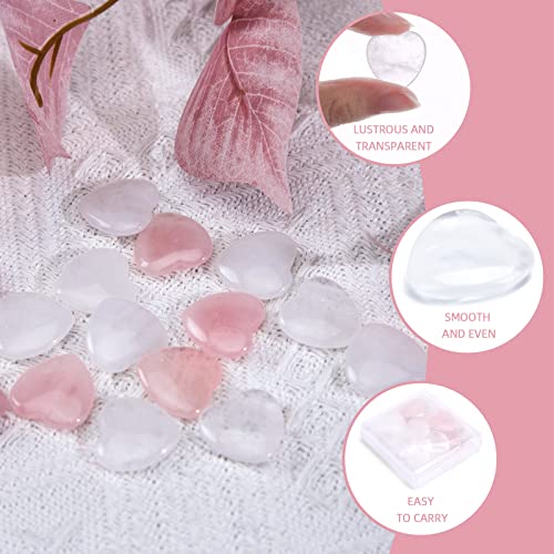 BigOtters Heart Rose Quartz, 16 PCS Healing Crystals Gemstones Bulk Love Palm Crystals for DIY Crafts Chakra Wedding Valentine