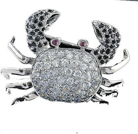 Cubic-zirconia Rhodium Finish Sterling Silver Crab Pin