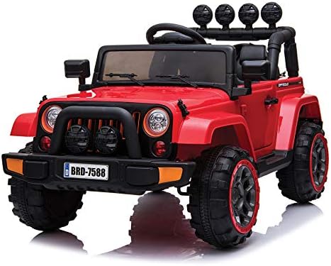 TrueMax 12V Ride on Car for Kids w/ Remote Control, Sound System, Comfort Suspension, LED Lights - Battery Powered Kids Electric Cars Truck (Red)