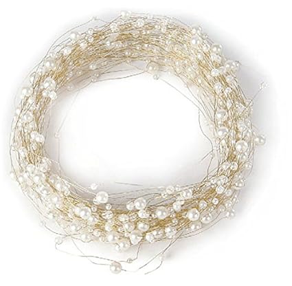 Floral Deco Perlendraht, Perlen Creme, Golddraht, Kette, Perle, 25 m