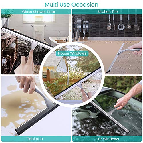 TopCharm Household Squeegee Stainless Steel Shower Squeegee Cleaner for Shower Door Bathroom Window Mirror Car All Purpose Glass Squeegee with Hook and Long Handle,14 Inch Shower Blade - Thumbnail 5