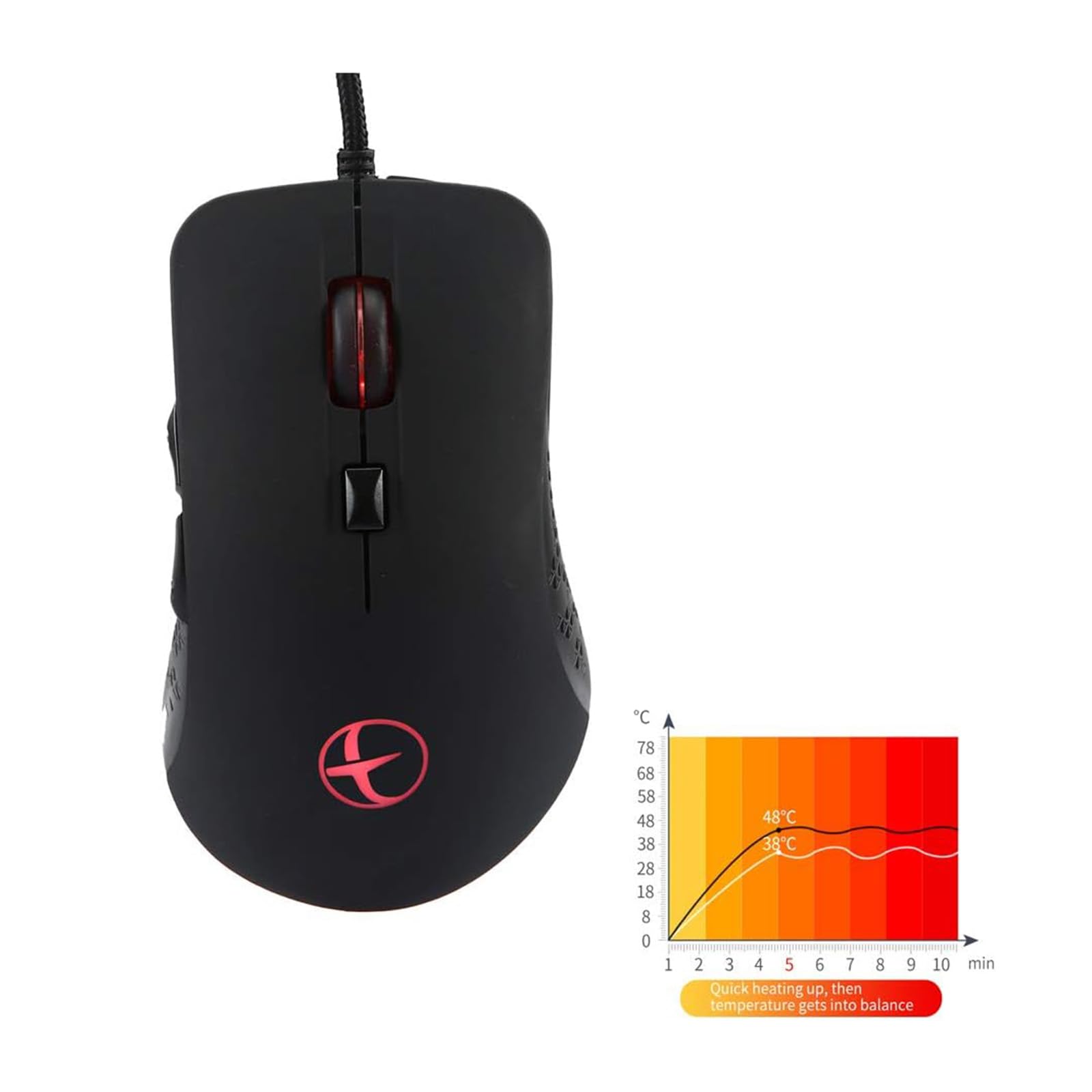 Wired Gaming Mouse, Ergonomic Programmable USB Warmer Heated Mouse with 6 Buttons, 2400 DPI, for Windows PC Games - Black