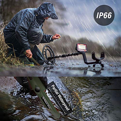 Metal Detector Pinpointer Water Resistant Gold Treasure Hunting Unearthing Tool Accessories with Buzzer Vibration for Kids Adults Bonus 2 Pack Battery and Belt Holster (Army Green)