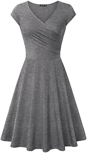 Women's Casual Cap Sleeve V Neck Fit and Flare A Line Cocktail Dress DarkGrey XL