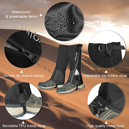 V VONTOX Leg Gaiters (M), Waterproof-Adjustable Snow Boot Nylon Gaiters to Women and Men, Cover Snow Breathable Leg Gaiters for Snowshoeing Outdoor Hiking Hunting Climbing(Zipper) - Thumbnail 2