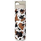 Cow Tumbler with Top Handle Straw and Lid Large Water Bottle Reusable Stainless Steel Coffee Cup for Hot and Cold Drinks Gift for Women Man Cow Painted Travel Mug (brown, 18oz)