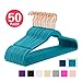 MIZGI Premium Velvet Hangers (50 Pack) Heavy Duty - Non Slip Felt Hangers - Velvet Suit Hangers Teal - Rose Gold Hooks,Space Saving Clothes Hangers