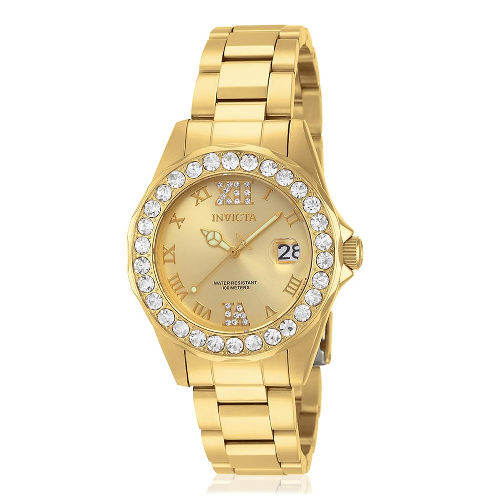 Invicta Pro Diver 15252 Women's Watch - Waterproof - Analogue - Quartz Movement - stainless steel with gold dial - 38mm