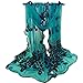 Academyus Women Floral Mesh Lace Peacock Soft Sacrf Long Embroidered Chiffon Veil Cocktail Dress Neck Scarves Shawl --Peacock Blue