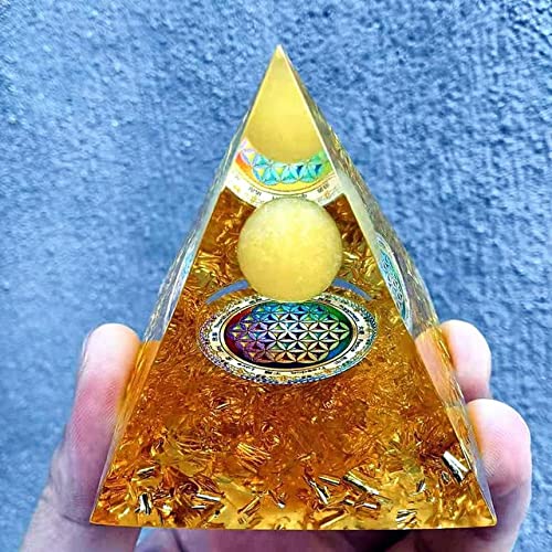 ycyingcheng Crystal Positive Energy Generator Orgonite Pyramid Protection, Citrine Energy Protection Chakra Healing Crystals Pyramid for Positive Energy Reiki Supplies, Wealth Blessing Home Ornaments
