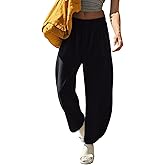 LASLULU Womens Baggy Wide Leg Sweatpants Casual Elastic High Waisted Palazzo Harem Pants with Pockets