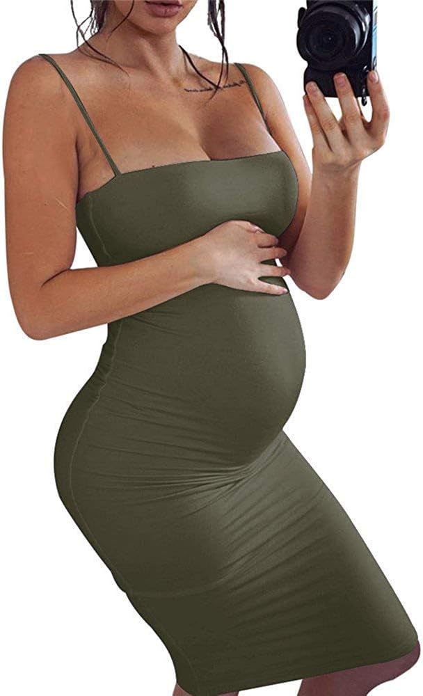 Yeshire Womens Sexy Spaghetti Strap Sleeveless Casual Tank Bodycon Midi Dresses