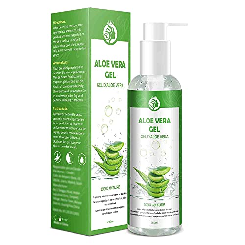 CUSMAY Aloe Vera Gel – Natural Aloe Vera Gel for Face, Body, Hands and Hair Moisturizing and Soothing – for Acne and Sunburn, 250 ml