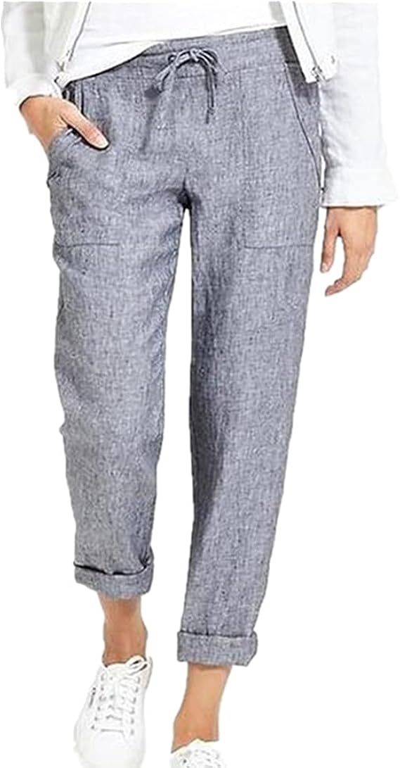 N\P Cotton Linen Pants Women Soft Loose Sports Pants Breathable Slim