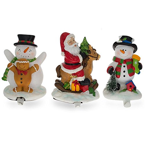 BestPysanky Set of 3 Hand Painted Stocking Holders - Snowmen & Santa 6.5 Inches
