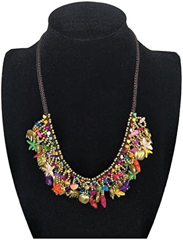 Bohemian Beaded Necklace Starfish Heart Animal Pedant Necklace for Women (Multicolor)