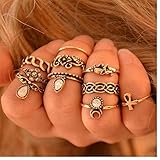 Rings,Lisingtool 10 Pcs/ Set Boho Fashion Arrow Moon Midi Finger Knuckle Rings,Gold