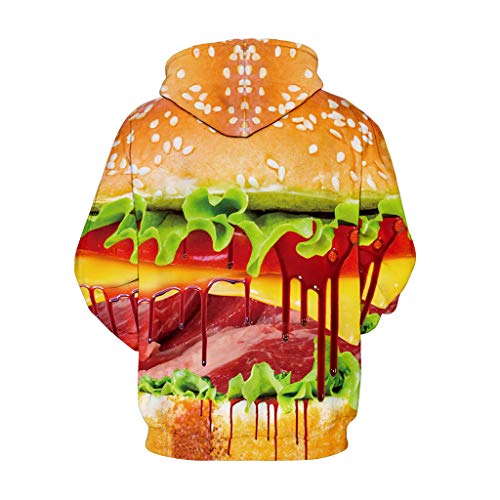 Jessie storee Helloween Hooded Sweatshirt Bloody Hamburger Print Pullover Hoodie Women Men Couples Unisex Horror Terror Sweatshirts Clothing Large Size Sweater Loose Baseball Uniform Tide,Yellow,M
