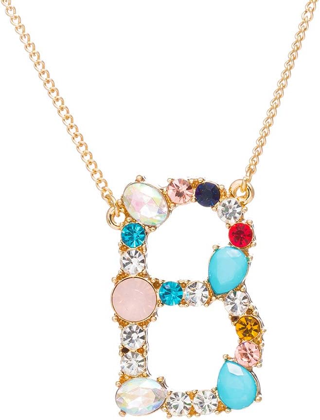 MissNity Large Initial Necklace for Girls Women in Colorful Rhinestone Silver Gold Plated 26 Letters Alphabet Pendant A-Z, 20"+2"