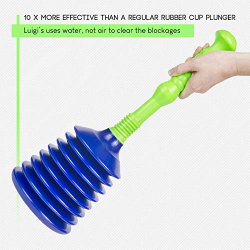 Luigi's Large Sink and Drain Plunger for Kitchens, Bathrooms, Sinks, Baths, Waste Pipes and Showers. Heavy Duty, Powerful, Commercial Style 'Plumbers Plunger' with Large Bellows
