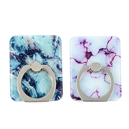 Mavis's Diary 2 Pcs Marble Pattern Universal 360 Degree Rotating Phone Metal Buckle Tablet Finger Grip Ring Stand Holder Kickstand for all Phones Tablets - Purple&Blue