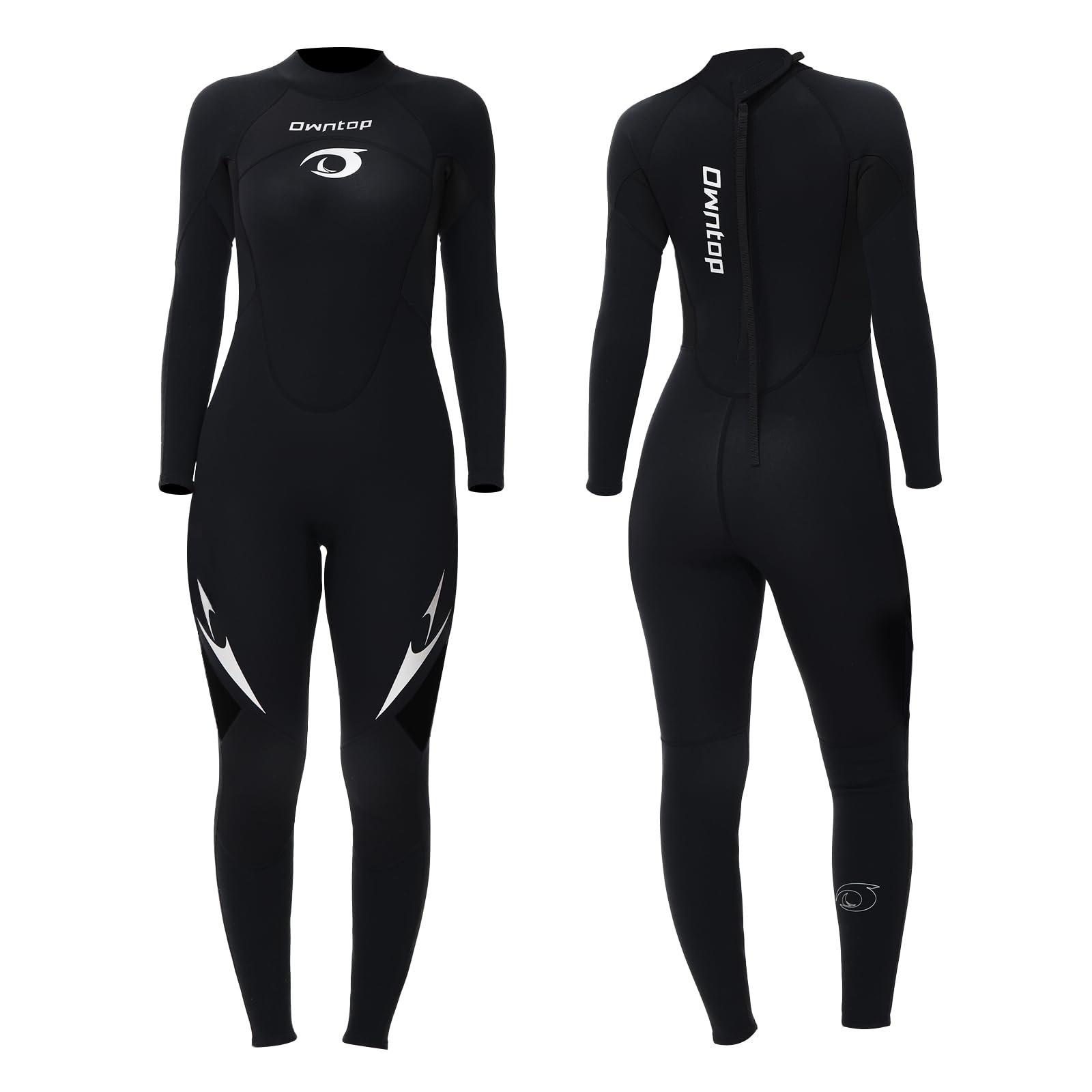 Owntop Women's Full Length 3/2mm Wetsuit, Ultra-Stretch Long Sleeve Winter Wetsuit, Back Zip Adult Neoprene Surfing Diving Wet Suit, Women Black M