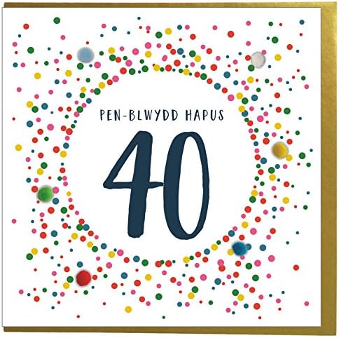 Claire Giles Greeting Cards, Welsh Happy 40th Birthday Card, Penblwydd Hapus, Dotty Age 40 Welsh language Greeting Card - Image 3