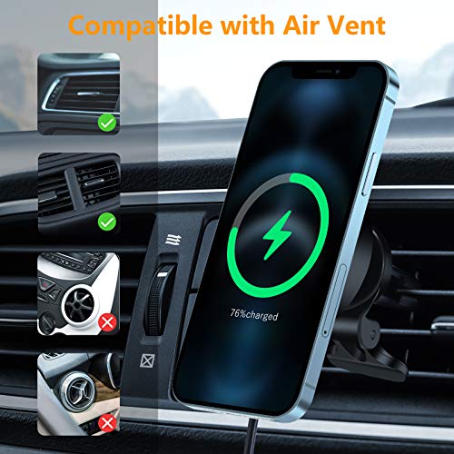 HVDI MagSafe Car Wireless Charger 15W QI Fast Charging Air Vent Phone Holder,360