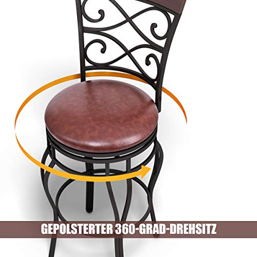 COSTWAY 2er Set Barhocker, Tresenhocker 360° drehbar, Retro-Barstühle, Bistrohocker gepolstert, Sitzhocker aus Metall… – Bild 6