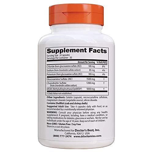 Doctor's Best Glucosamine Chondroitin Msm with OptiMSM, Supports Healthy Joint Structure, Function & Comfort, Non-GMO, Gluten Free, Soy Free, 120 Caps