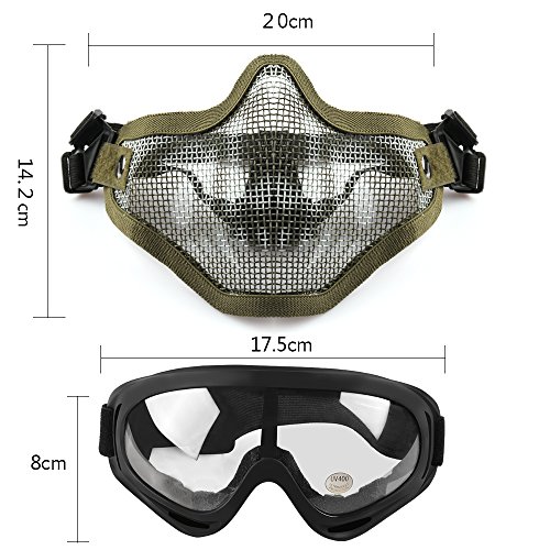Vanmor Airsoft Mask Half Face Mesh Mask with UV400 Goggles for Hunting Shooting Paintball (Jungle Mask Set)