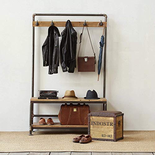 Diwhy Industrial Pipe Clothing Rack Pine Wood Shelving Shoes Rack Cloth Hanger Pipe Shelf Garment Rack with Wheel (Silver)